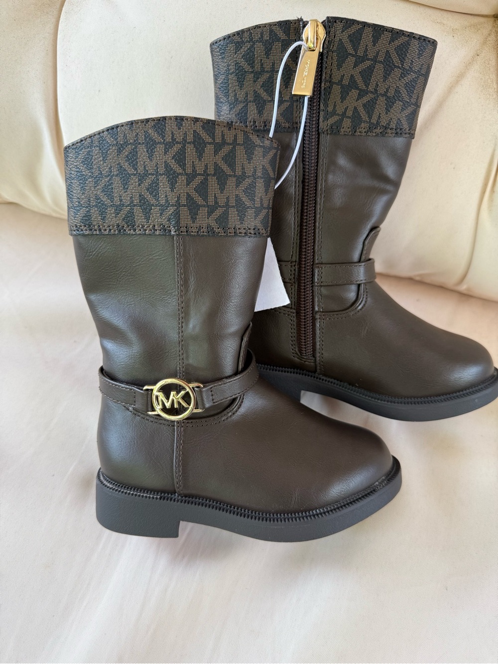 Girls/toddler Michael Kors Brown Leather-Trim Ankle Boots